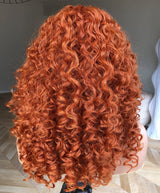 13x6 / 13x4 Full Frontal Ginger Bouncy Wavy Preplucked Human Hair Lace Front Wig