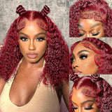 {Clearance} 5x5/13x6 Burgundy 99J Pre-Plucked Human Hair Lace Deep Wave Wig