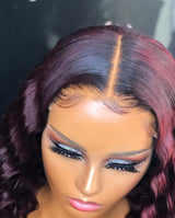 Imani | Ombre Burgundy Pre-Plucked 13X6 Human Hair Lace Front Wig Loose Wave