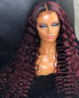 Imani | Ombre Burgundy Pre-Plucked 13X6 Human Hair Lace Front Wig Loose Wave