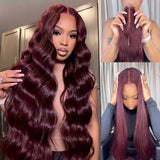 2x6 Closure with Bundles 99J Bungundy Transparent Lace Human Hair Closure (Not Wig)