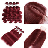 2x6 Closure with Bundles 99J Bungundy Transparent Lace Human Hair Closure (Not Wig)