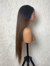 {LAST-PIECE-CLEARANCE} 13x6 Knot-Free Ombre Auburn Brown Fitted Skin Melt Lace Yaki Straight Human Hair Wig