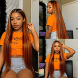 13x4/13x6 Ginger Highlight Pre-Plucked Human Hair Lace Frontal Straight Wig