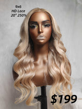 {LAST-PIECE-CLEARANCE} 9x6 Drawstring HD Lace Precut Lace Body Wave Human Hair Colored Wig