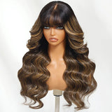 7x5 Drawstring Wavy with Bang Highlight Skin Melt Lace Fitted Pre-Cut Closure Wig