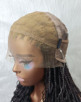 Boho Knotless Braids Box Braided Full Lace Human Hair Blend Invisible Strap Wig