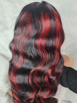 {LAST-PIECE-CLEARANCE US ONLY} 13x4 Transparent Lace Human Hair Red Highlight Lace Front Wig