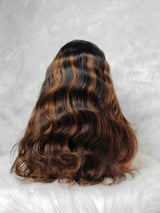 {LAST-PIECE-CLEARANCE} 13x4 Transparent Lace Front Human Hair Brown Highlight Wavy Wig