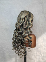 Kamaria | Highlight Platinum Grey Blonde Human Hair Body Wave Lace Front Wig