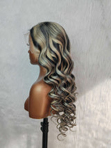 Kamaria | Highlight Platinum Grey Blonde Human Hair Body Wave Lace Front Wig