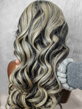 Kamaria | Highlight Platinum Grey Blonde Human Hair Body Wave Lace Front Wig