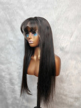{LAST-PIECE-CLEARANCE} 13x6 Transparent Lace Front Human Hair Straight Wig with Bang