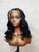 {LAST-PIECE-CLEARANCE} 13x6 Transparent Lace Jet Black Human Hair Wig Wavy Wig