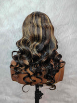 {LAST-PIECE-CLEARANCE} 13X4 Transparent Lace Highlight Human Hair Wig with Bang