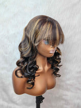 {LAST-PIECE-CLEARANCE} 13X4 Transparent Lace Highlight Human Hair Wig with Bang
