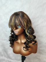 {LAST-PIECE-CLEARANCE} 13X4 Transparent Lace Highlight Human Hair Wig with Bang