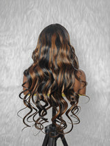 {LAST-PIECE-CLEARANCE} 370 Fiited Cap HD Lace Invisible Strap Highlight Body Wave Human Hair Wig