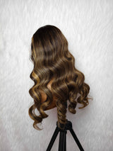 13x6 Knot-Free/9x6 Drawstring Human Hair Caramel Mocha Highlight Body Wave Wig