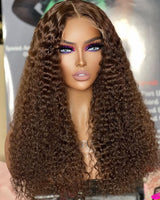 Upgraded Drawstring Dome Cap 3D Fitted Pre-Cut HD Lace Closure Wig Brown Curly Wig