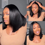 {50% Off} 7x5 Drawstring Skin Melt Lace Fitted Pre-Cut Closure Light Yaki Layered Bob Wig