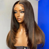 13X6 Lace Front Highlight Yaki Layered Human Hair Wig