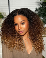 Ombre Brown/Blonde Colored Kinky Curly Human Hair Lace Wig