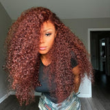 4X4/13x4 Transparent Lace Wig 250% Auburn Reddish Brown Human Hair Curly Wig