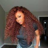 4X4/13x4 Transparent Lace Wig 250% Auburn Reddish Brown Human Hair Curly Wig