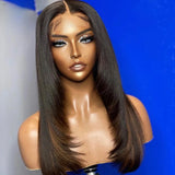 13X6 Lace Front Highlight Yaki Layered Human Hair Wig