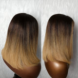 13x6 Knot-Free/9x6 Drawstring Human Hair Honey Latte Ombre Straight Bob Wig