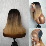 13x6 Knot-Free/9x6 Drawstring Human Hair Honey Latte Ombre Straight Bob Wig