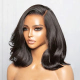 Full Lace Fake Scalp Free Parting Preplucked Human Hair Light Brown Yaki Bob Wig (Live)