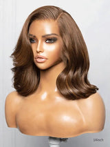 Full Lace Fake Scalp Free Parting Preplucked Human Hair Light Brown Yaki Bob Wig (Live)