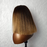 13x6 Skin Melt Lace Fitted Cap Human Hair 250% Ombre Highlight Kinky Straight Bob Wig