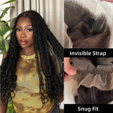 Boho Knotless Braids Box Braided Full Lace Human Hair Blend Invisible Strap Wig