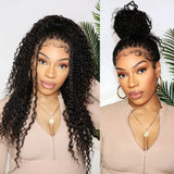 Boho Knotless Braids Box Braided Full Lace Human Hair Blend Invisible Strap Wig