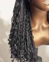 Boho Knotless Braids Box Braided Full Lace Human Hair Blend Invisible Strap Wig