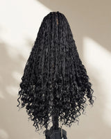 Boho Knotless Braids Box Braided Full Lace Human Hair Blend Invisible Strap Wig