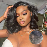 360 Lace Invisible Strap Pre-Cut 250% Density Preplucked Human Hair Bob Wig Body Wave
