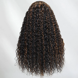 7x5 Drawstring Water Wave Brown Highlight Skin Melt Lace Fitted Pre-Cut Closure Wig