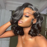 360 Lace Invisible Strap Pre-Cut 250% Density Preplucked Human Hair Bob Wig Body Wave