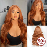 {50% Off} 13x4 Lace Front Wig Copper Brown Body Wave Human Hair Frontal Wigs