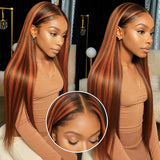 13x4/13x6 Ginger Highlight Pre-Plucked Human Hair Lace Frontal Straight Wig