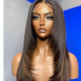 13X6 Lace Front Highlight Yaki Layered Human Hair Wig