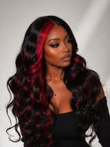 {50% Off US ONLY} 13x4 Transparent Lace Human Hair Red Highlight Wig