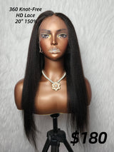 {LAST-PIECE-CLEARANCE} 360 Knot-Free Skin Melt Lace Human Hair Wig Yaki Straight