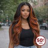 {50% Off US ONLY} 13x4 Transparent Lace Human Hair Ginger Highlight Wig