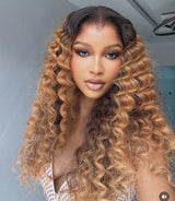 13x4/13x6 Ombre Blonde Pre-Plucked Human Hair Lace Frontal Wig Bouncy Curls