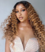 13x4/13x6 Ombre Blonde Pre-Plucked Human Hair Lace Frontal Wig Bouncy Curls